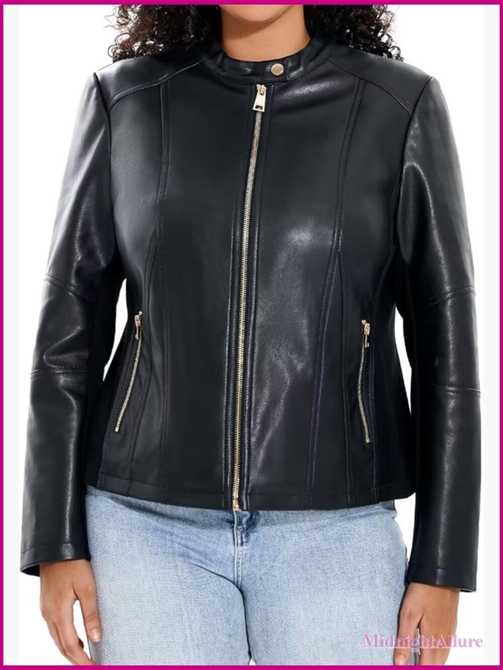 Plus Size Faux Leather Motorcycle Moto Zip Up Coat